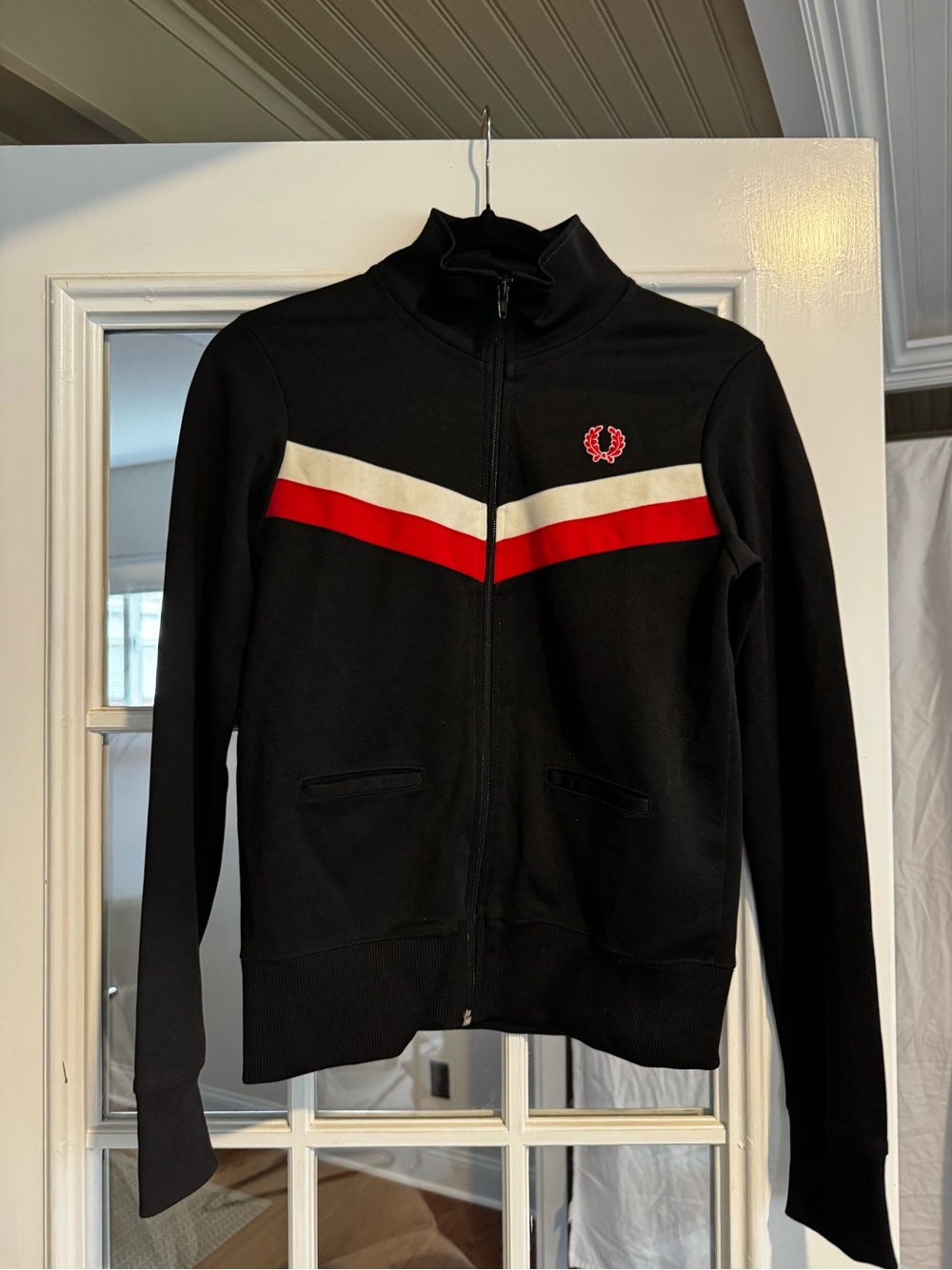 Fred Perry Black Track Jacket with Red & White Chevron